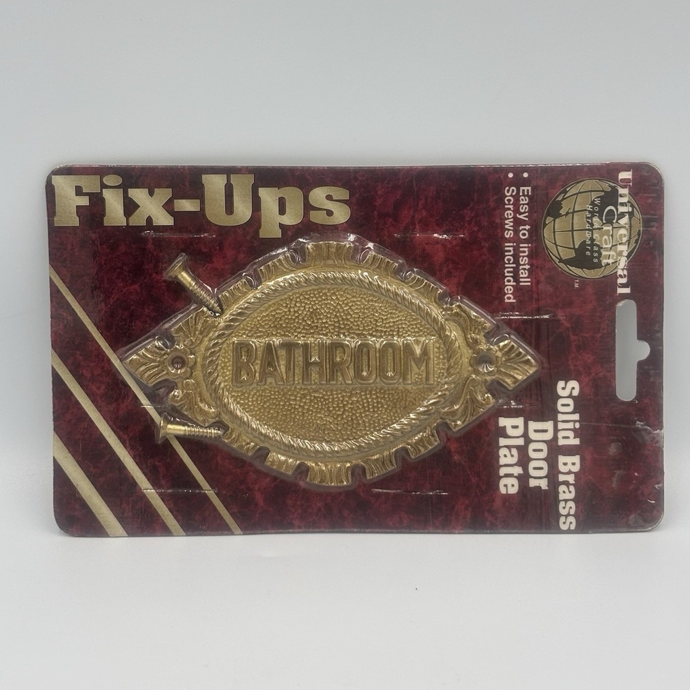 "Bathroom" Heavy Duty Brass‎ Decorative Plaque With Screws NOS